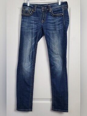 Miss Me Womens Distressed Skinny Low Rise Denim Jeans JD103454 - Size 28 - GUC